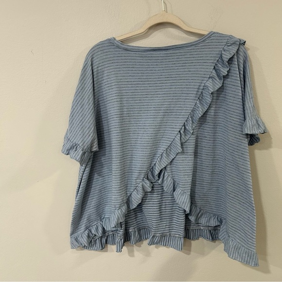 Modcloth Blue White Stripe Flutter Sleeve Crossover T-Shirt Women’s Size 2X - Picture 5 of 6